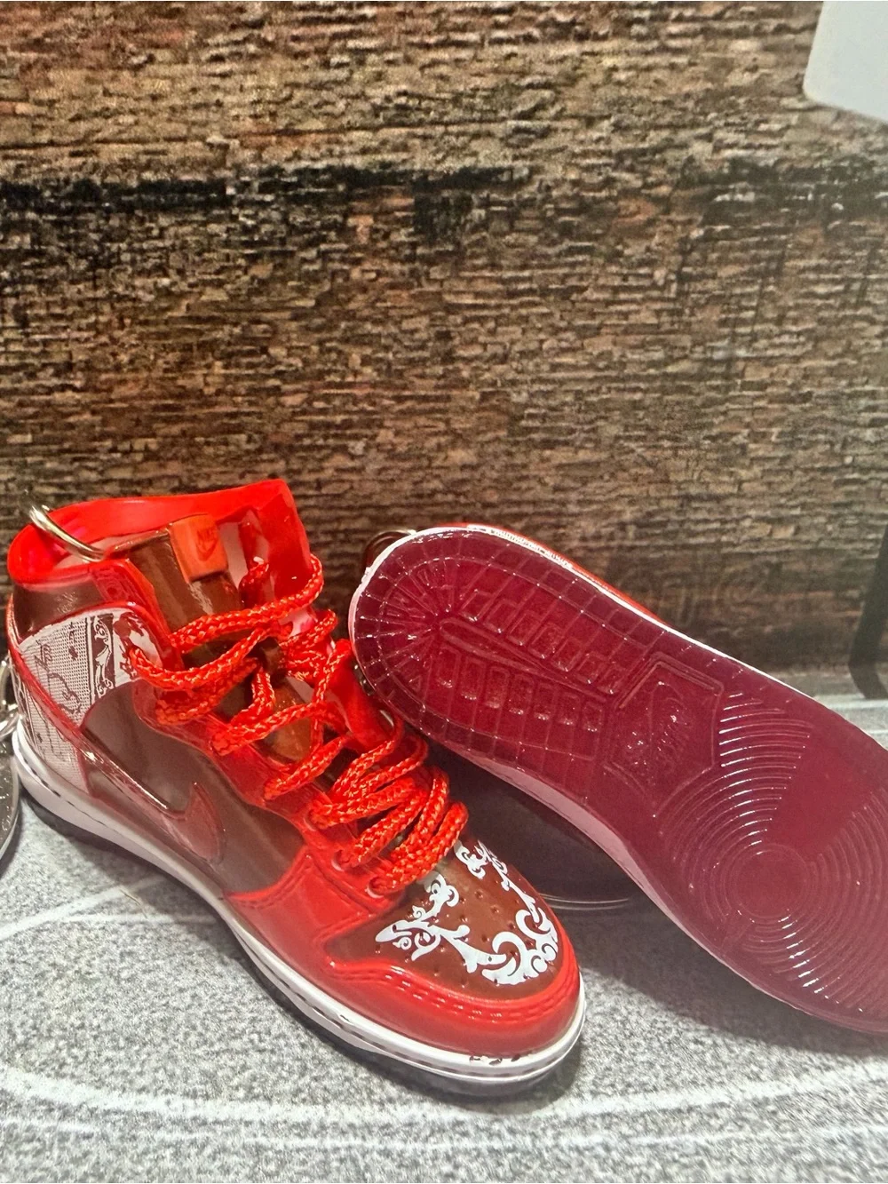 Nike Red Jordan Glossy Mini Sneaker Keychain with White Accents